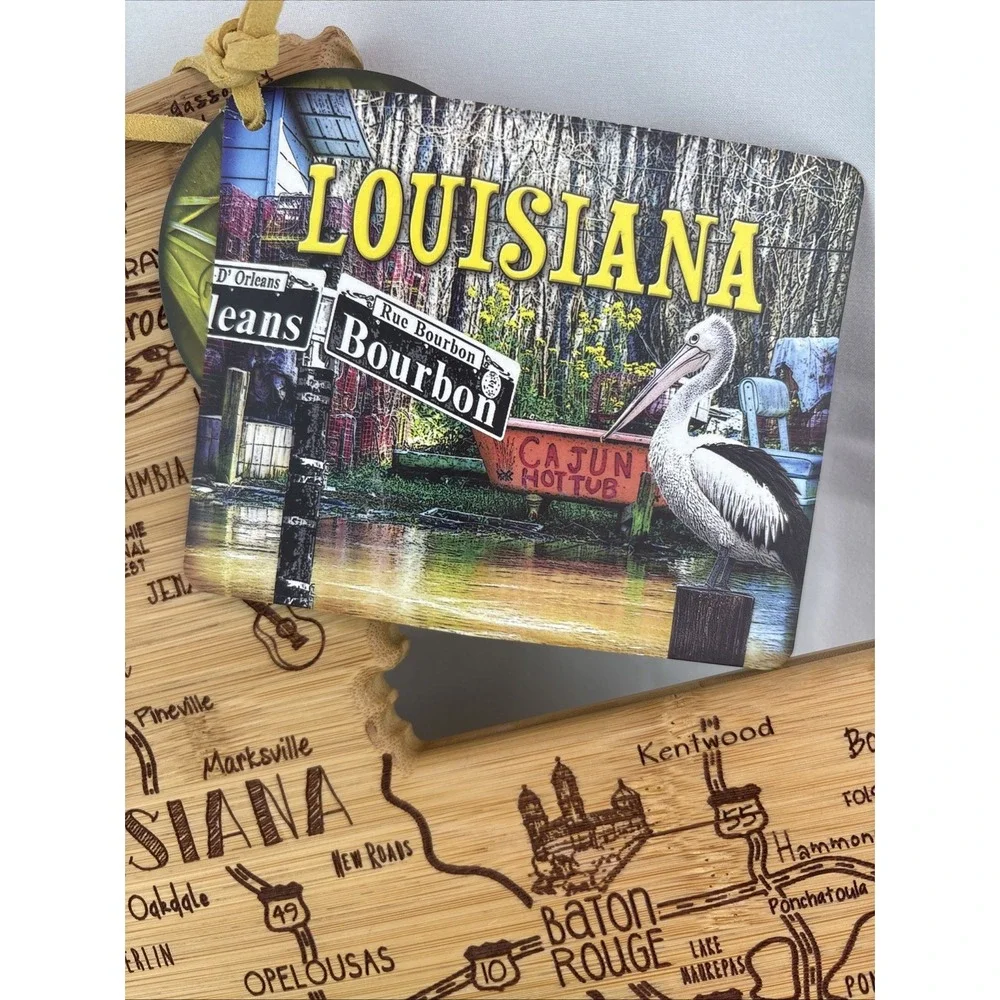 NWT Totally Bamboo Destination Louisiana State Shaped Serving Cutting Board